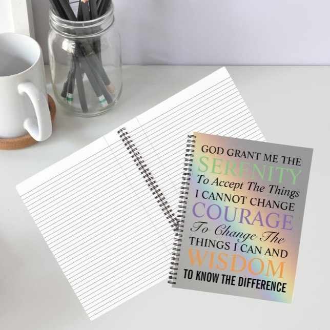 Inspirational Serenity Prayer Colourful Rainbow Notebook (In Situ)