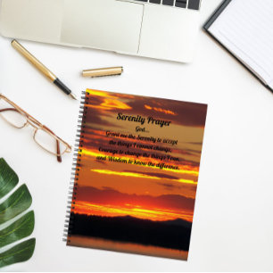 Inspirational Serenity Prayer Orange Sunset Notebook
