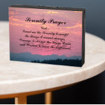 Inspirational Serenity Prayer Pink Sunset Wooden Box Sign<br><div class="desc">Black painted,  wooden box sign designed for hanging or standing that features the photo image of a colourful,  pink sunset behind a mountain range along with the inspirational words of the Serenity Prayer. A lovely decoration for the home that makes a thoughtful gift for friends and family!</div>
