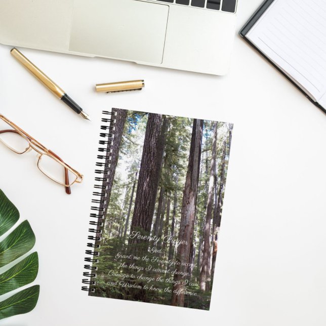 Inspirational Serenity Prayer Sunlit Forest Notebook (In Situ)