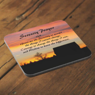 Inspirational Serenity Prayer Sunset Silhouette Coaster