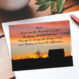 Inspirational Serenity Prayer Sunset Silhouette Postcard