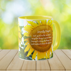 Inspirational Serenity Prayer Yellow Sunflower Mug