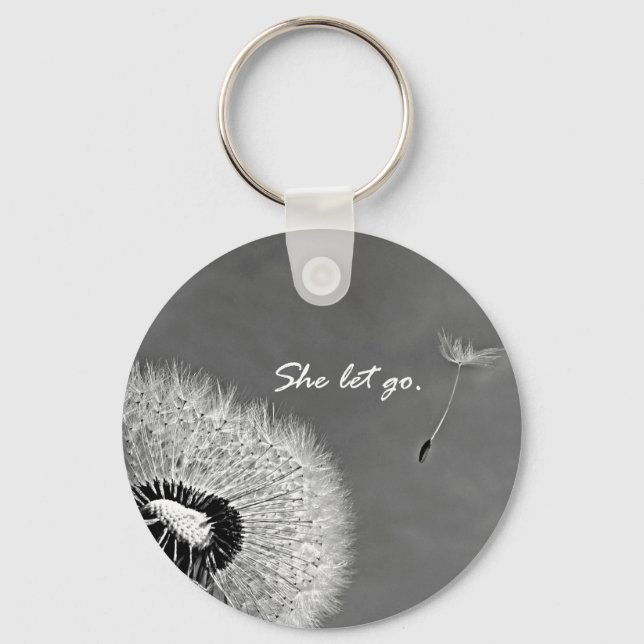 Inspirational She Let Go Quote with Dandelion Key Ring (Front)