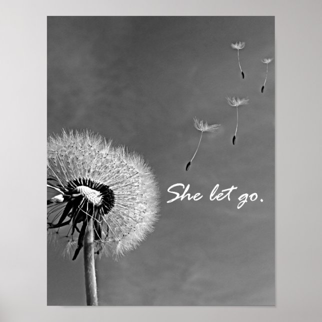 Inspirational She Let Go Quote with Dandelion Poster (Front)