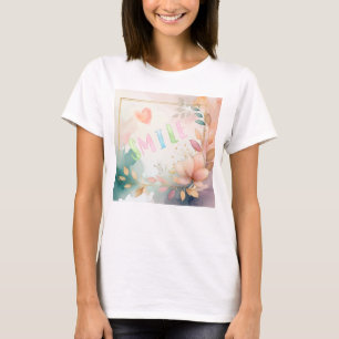 Inspirational "Smile" Floral Watercolor Design T-Shirt