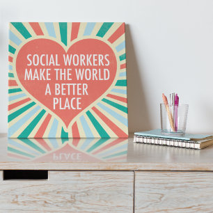Inspirational Social Work Quote Heart Retro Colour Faux Canvas Print