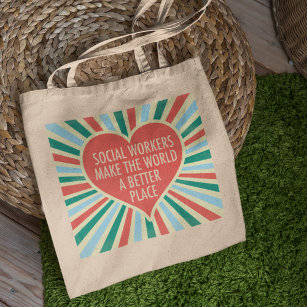 Inspirational Social Work Quote Heart Retro Colour Tote Bag