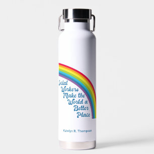 Inspirational Social Work Rainbow Personalised Water Bottle