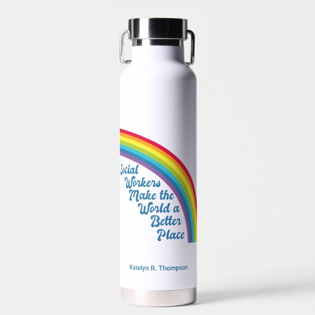 Inspirational Social Work Rainbow Personalised Water Bottle (Front)