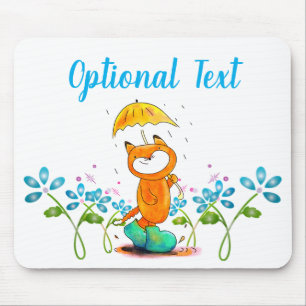 Inspirational Spring Fox with Umbrella Mouse Mat