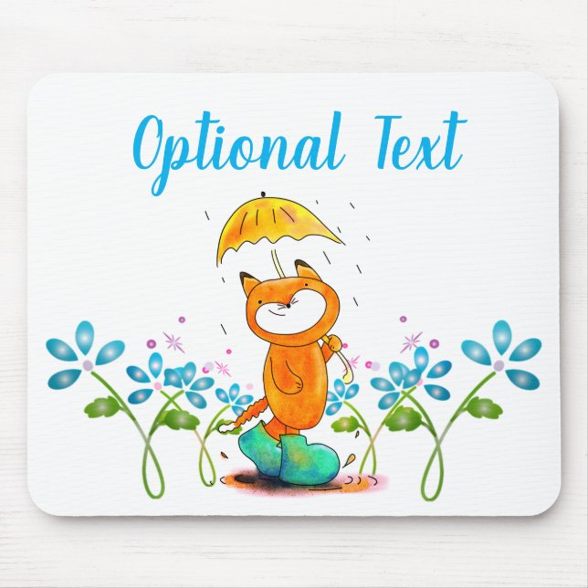 Inspirational Spring Fox with Umbrella Mouse Mat (Front)