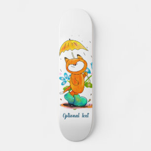 Inspirational Spring Fox with Umbrella Skateboard