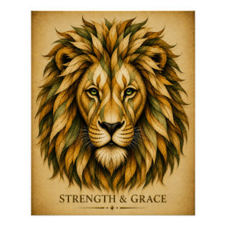 Inspirational Strength and Grace Abstract Lion Art Poster