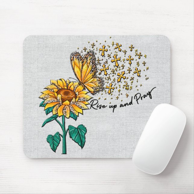Inspirational Sunflower Butterfly Scripture Mouse Mat (With Mouse)