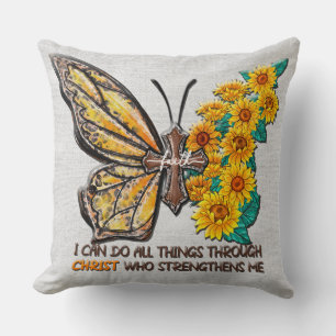 Inspirational Sunflower/Cross/Butterfly Cushion