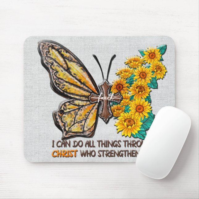 Inspirational Sunflower/Cross/Butterfly  Mouse Mat (With Mouse)