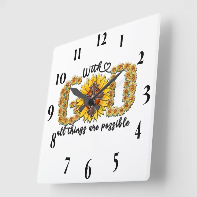 Inspirational Sunflower Sublimation/Scripture Square Wall Clock (Angle)