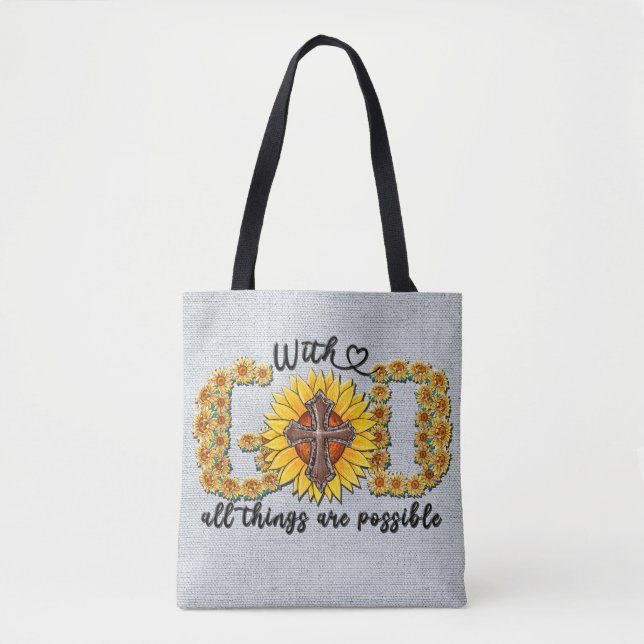 Inspirational Sunflower Sublimation/Scripture Tote Bag (Front)
