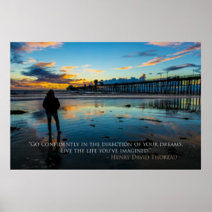 Inspirational Sunset in Oceanside Thoreau Quote Poster