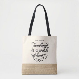 Inspirational Teacher Appreciation Faux Burlap To Tote Bag
