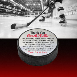 Inspirational Thank You Coach On Ice Hockey Rink  Hockey Puck