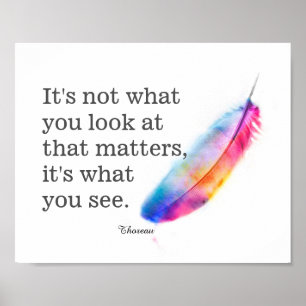 inspirational Thoreau quote watercolor feather Poster