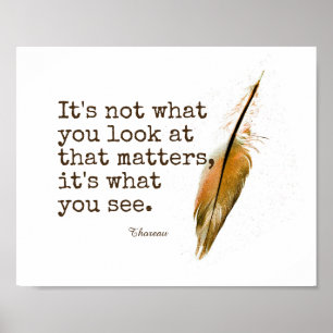 inspirational Thoreau quote with feather Poster