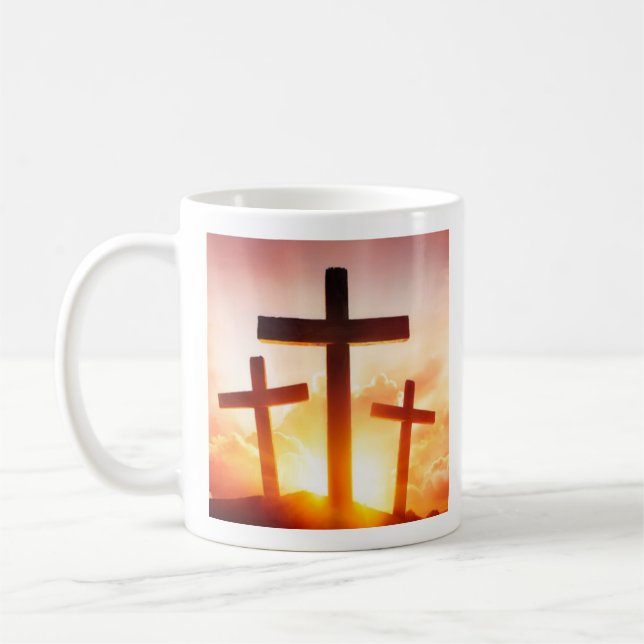 Inspirational Three Crosses Silhouette | Religious Coffee Mug (Left)