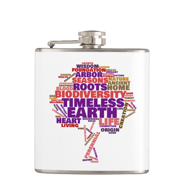 Inspirational Tree of Life Tag Cloud Hip Flask (Front)