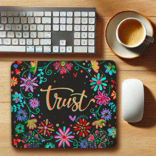 Inspirational Trust Black Floral Inspirivity Mouse Mat