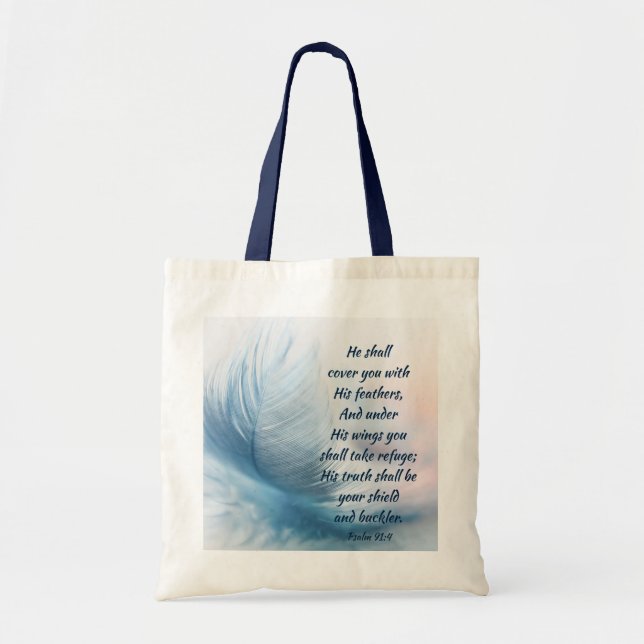 Inspirational Uplifting Psalm 91:4 Under His Wings Tote Bag (Front)