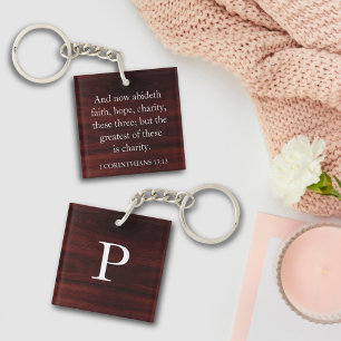 Inspirational Verse 1 Corinthians 13:13 Monogram Key Ring
