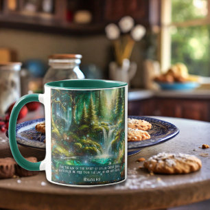 Inspirational Verse Romans 8:2 Woodland Waterfalls Mug