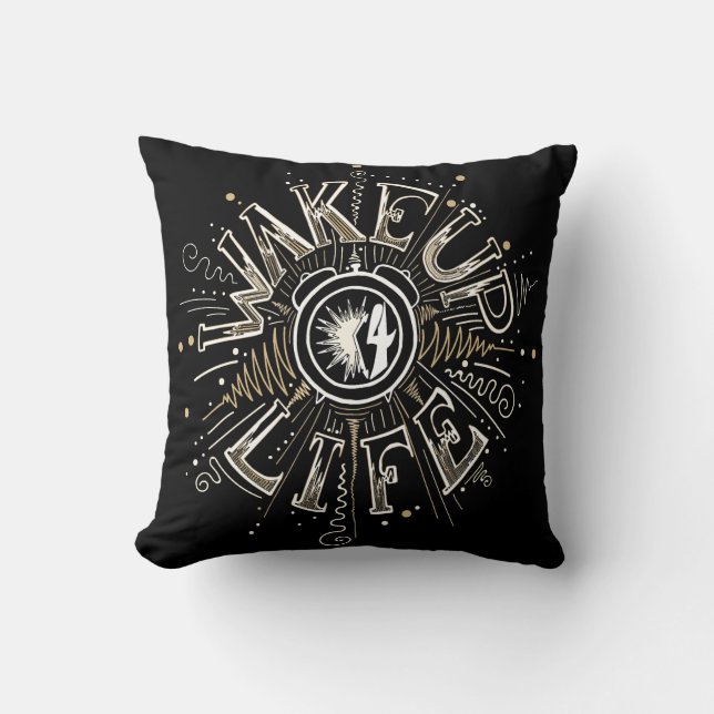 Inspirational WAKE UP 4 LIFE quote illustration Cushion (Front)