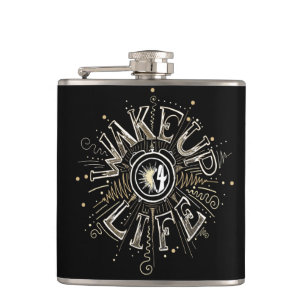 Inspirational WAKE UP 4 LIFE quote illustration Hip Flask