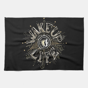 Inspirational WAKE UP 4 LIFE quote illustration Tea Towel