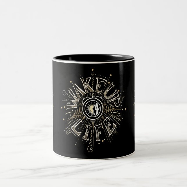 Inspirational WAKE UP 4 LIFE quote illustration Two-Tone Coffee Mug (Center)