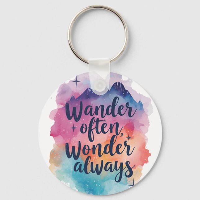 Inspirational Watercolor Wanderlust Message Key Ring (Front)