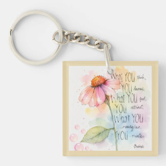 Inspirational Watercolor Wildflower Quote Art Key Ring