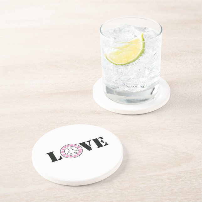 Inspirational White Pink Love Peace Hearts Coaster (Side)