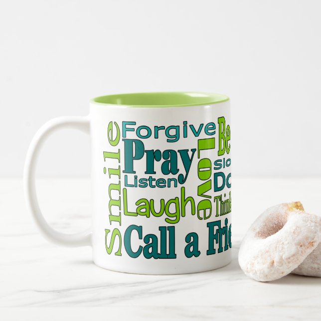 Inspirational Word Cloud Coffee Mug (With Donut)