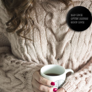 Inspirational word luck brings white black 6 cm round badge