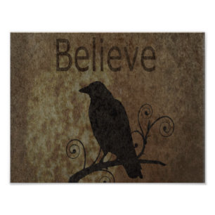 Inspirational Words Believe with Vintage Crow Photo Print