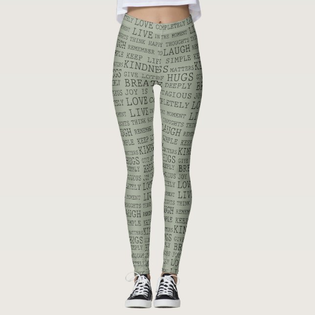 Inspirational Words Black Green Leggings (Front)