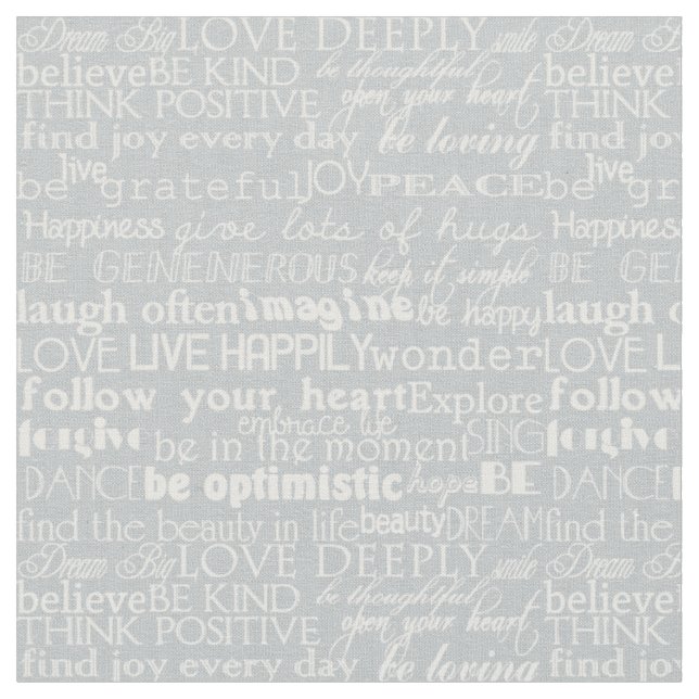 Inspirational Words Grey and White Typography Fabric (Close Up)