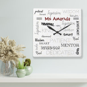 Inspirational Words Mentor Teacher Appreciation Square Wall Clock