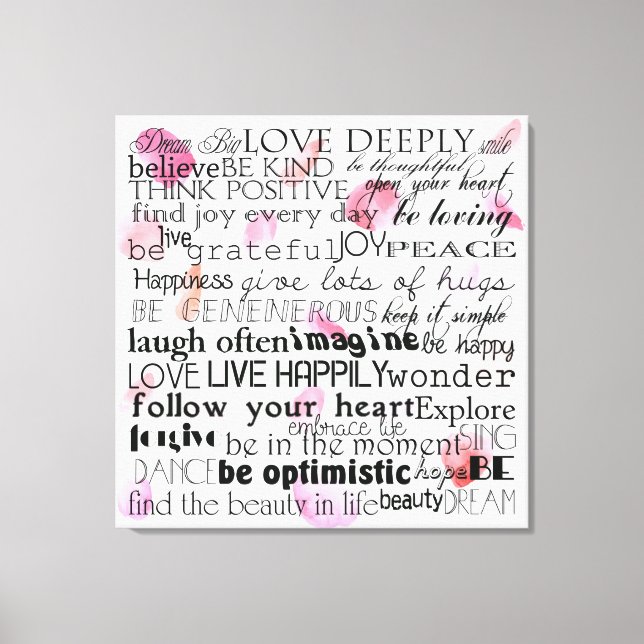 Inspirational Words Rose Petals Canvas Print (Front)