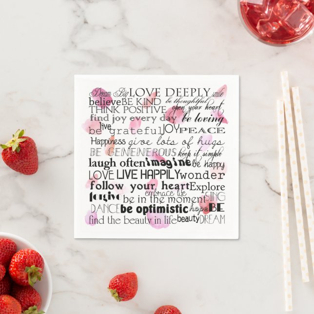 Inspirational Words Rose Petals Napkin (Insitu)