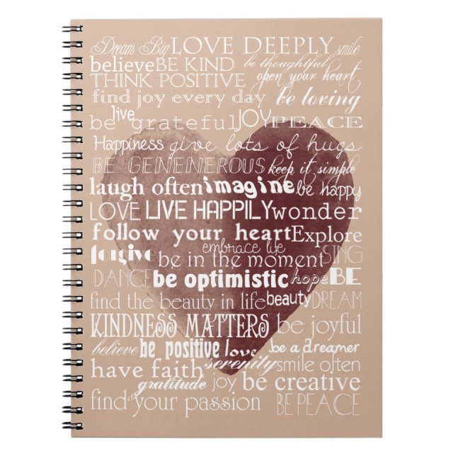 Inspirational Words Watercolor Heart Notebook (Front)
